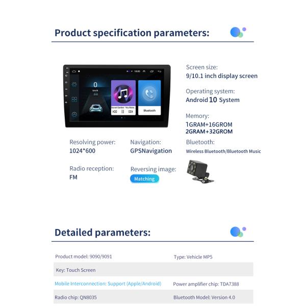 Universal 9" Android10 Car Stereo with WIFI Carplay GPS and Steering Wheel Control