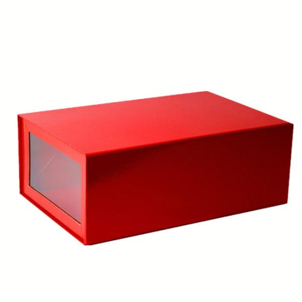 Buy Custom Recycled Red Cardboard Shoe Boxes with PP Plastic Clear Window at wholesale prices