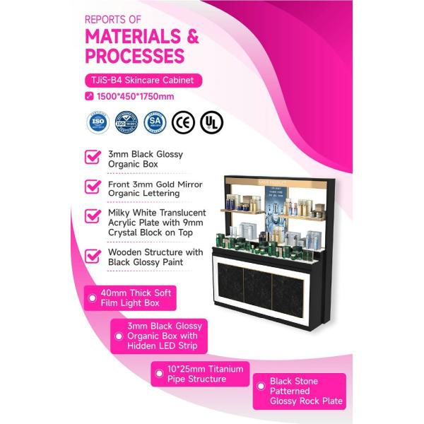 TJiS-B4 3mm Black Glossy Organic Box Skincare Display Cabinet with Hidden Storage