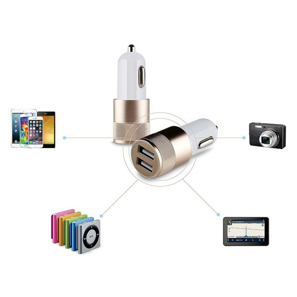 5V2.1A knurling dual USB car charger for mobile phone metal rings type