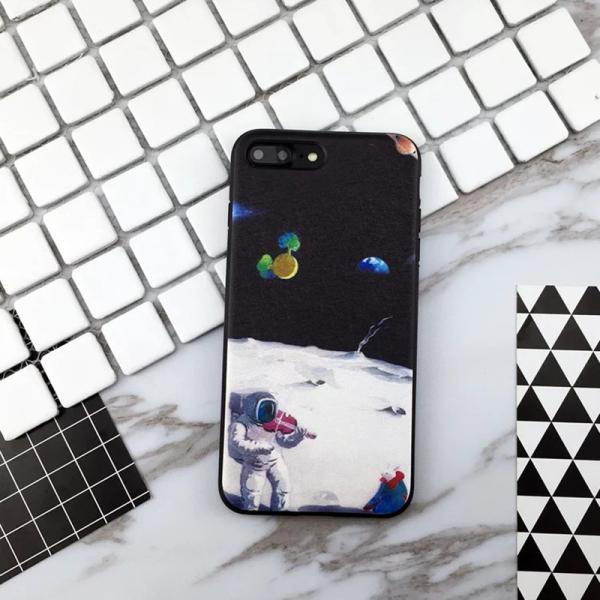Soft TPU Silk Grain Star Illustration Cute Astronaut Image Back Cover Cell Phone