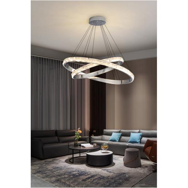 Silver Crystal Chandelier For Living Dining Room Luxury Ring Staircase pendant lighting for dining room(WH-CY-192)