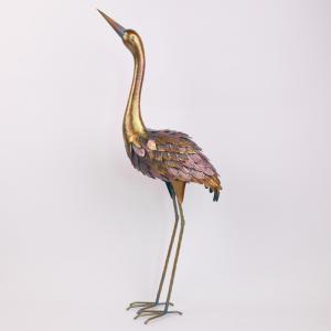 Metallic Iron Crane Decor Animal Garden Ornament for Medium Gardens