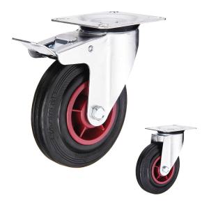 PP 8 Inch 284lbs Capacity Rubber Casters With Fixed Plate