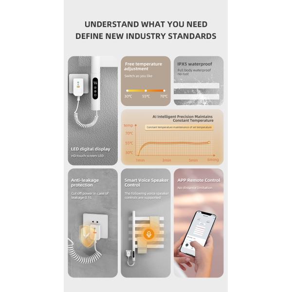 Surface Finishing Stainless Steel Electric Towel Warmer 500W for Bathroom Radiator