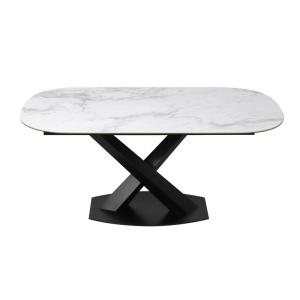 Quality 1700*900mm Ceramic Finished Dining Table With Fixed Type Black Metal Base for sale