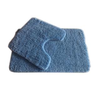 China Plain Blue 25mm Pile Polyester Bath Rug 2pcs Pack on sale