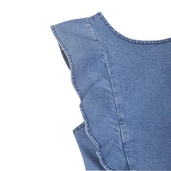 Sleeveless RTS-SKIRT-01 15cm Ladies Denim Dress With Frill