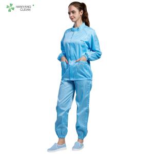 Quality Polyester Fiber ESD Antistatic Suit Jacket Reusable Blue Cleanroom for sale