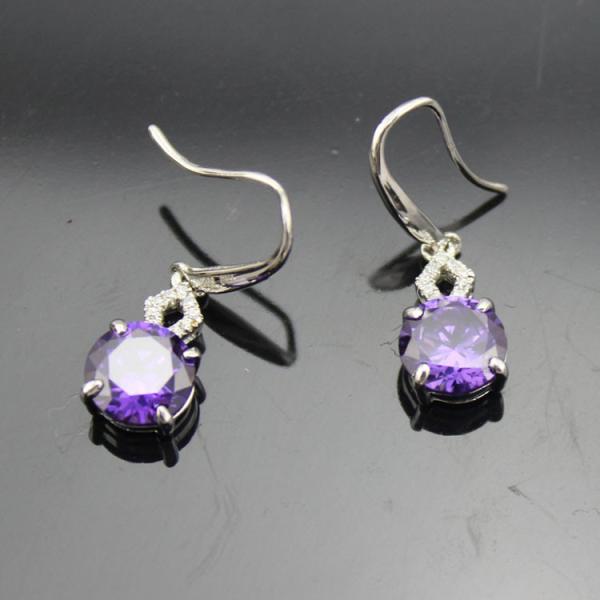 18k White Gold Plated 925 Silver Round Tanzanite Cubic Zircon Earrings (PSJ0163)