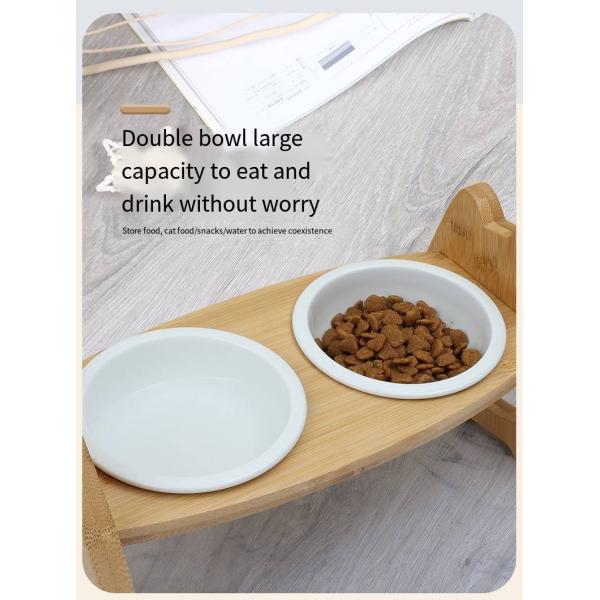 Bamboo Ceramic Bowl Cat Food Rack With Adjustable Height Double Pet Bowl Pet Supplies