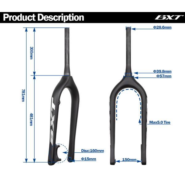 Bike Carbon Fiber Gravel Fork Snow Beach Fat Tire Bicycle Hard Forks 26 Disc Brake
