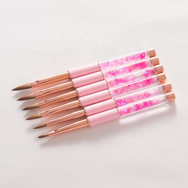 Private Label OEM Kolinsky Hair Different Sizes Pink Gradient Liquid Handle Acrylic Nail Brush for Nail Decoration