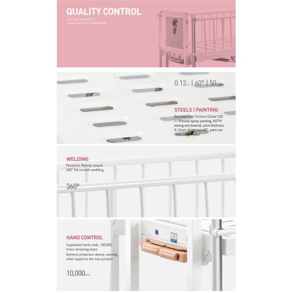 2 Cranks 2 Function Newborn Medical Crib Adjustable Nursing Child Hospital Bed Stainless Steel Manual Babies Pediatric Bed