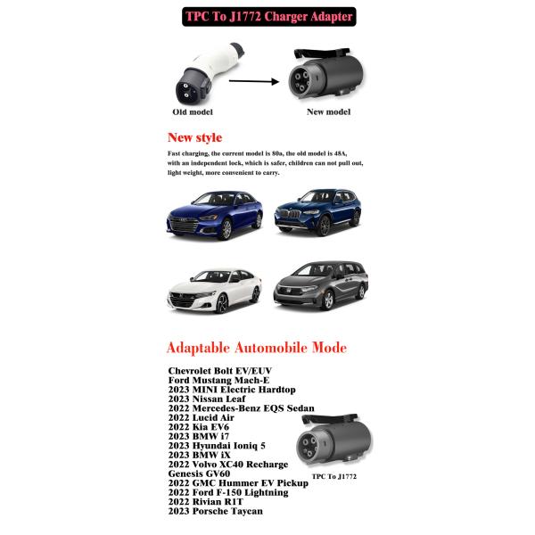 Olink Fast Charger EV Plug New 80Amp Tesla to J1772 Adapter Electric Vehicle Car Charging Plug SAE J1772 Standard