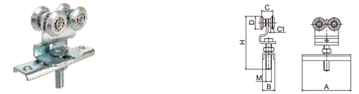 WHITE ZINC 4 ROLLERS HANGING DOOR FITTING HANGING RAIL SLIDING HANGING DOOR ROLLER WITH BEND PLATE