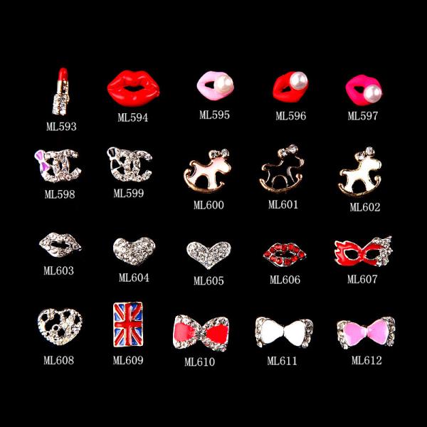 Red Lips 3D Alloy Jewelry Nail Art Decoration Silver Bow Glitter Rhinestone ML593-612