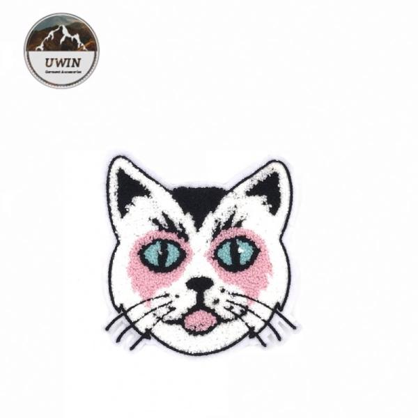 Buy Popular Embroidered Animal Patches , Cute White Cat Sew On Patches Towel Material at wholesale prices