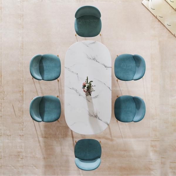 Luxury Kitchen Dining Table Stainless Steel Base Marble Top