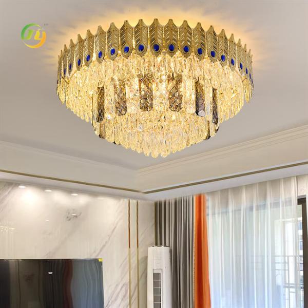 Restaurant Modern Style Gold Iron and Crystal LED Round Ceiling Light for Living Room Bedroom or Hotel
