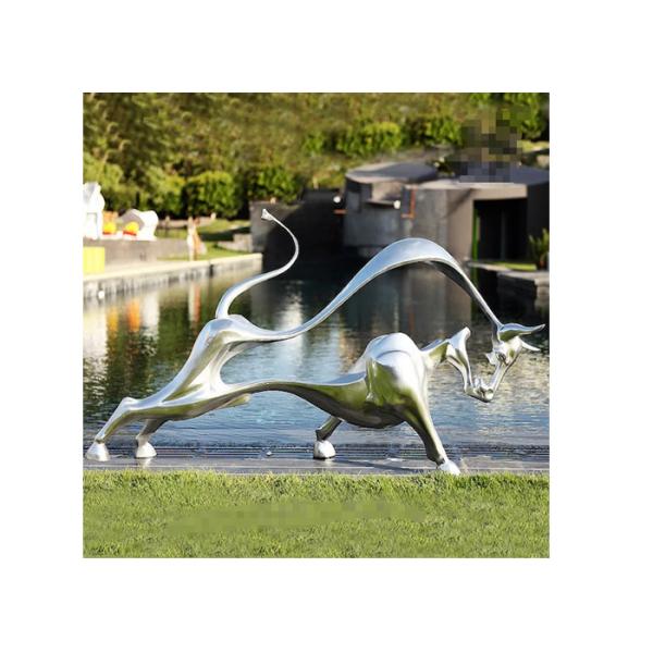 Contemporary Decoration Matt Stainless Steel Bull Sculpture With Size 180cm