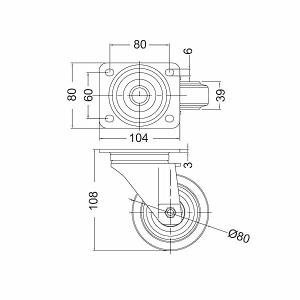 Swivel Castor with 80mm Rubber blue wheel.Rohs