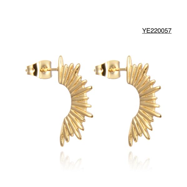 Buy Exaggerated Stainless Steel Gold Earrings Half Sunflower Stud Earrings at wholesale prices