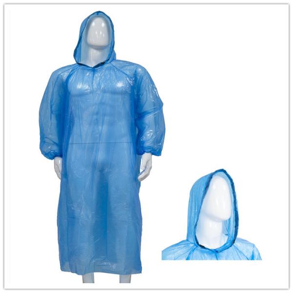 Buy Waterproof Disposable PE Plastic Raincoat With Hood Blue/White Hooded PE Poncho at wholesale prices