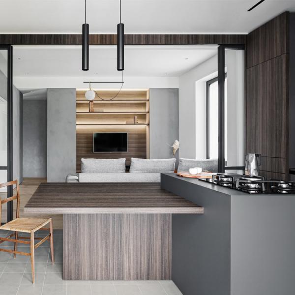 Buy Modular ODM Handleless Kitchen Cabinets Wood Veneer Kitchen Cabinets at wholesale prices