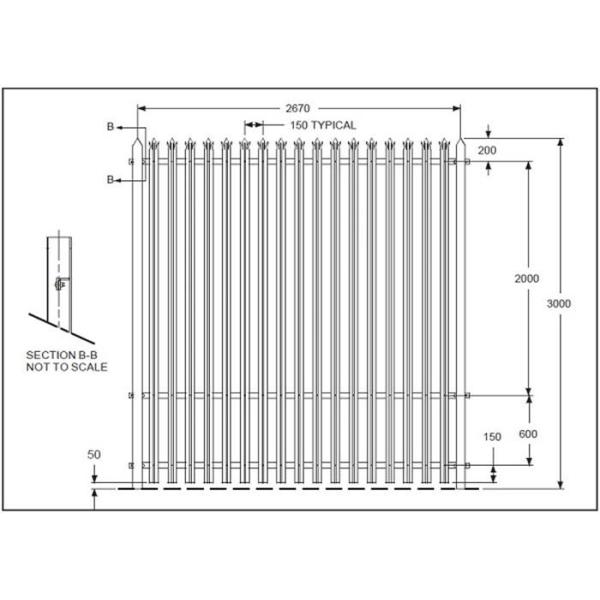 ISO9001 Powder Coated Galvanized Metal Palisade Fencing 50x50mm