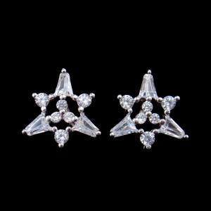 Fashion Jewelry Silver Cubic Zirconia Earrings / Hollowed Zircon Sterling Silver