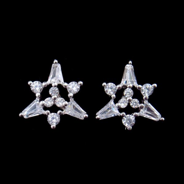 Fashion Jewelry Silver Cubic Zirconia Earrings / Hollowed Zircon Sterling Silver