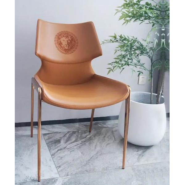 Italian Minimalist Hotel Restaurant Furniture Comfortable Backrest Metal Leather Dining Chair