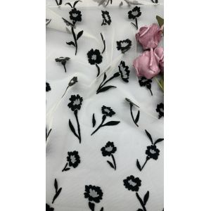 Leafy Beauty Flocked Mesh Lace Complicate Flower Design Fabric Customized