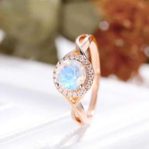 Rose Gold Hexagon Shaped Wedding Jewelry Moonstone Engagement Ring