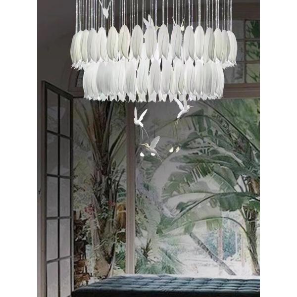 Ceramic Porcelain White Flower Decorative Chandelier Wedding Pendant Lamp For Hotel