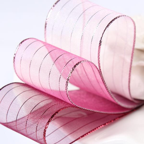 10mm-25mm Gold Line Striped Polyester Organza Ribbon for Gift Wrapping and Boxes Packing or Ribbon Bow