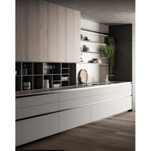 Buy Wood Grain White Modern Modular Kitchen Cabinets L Shape Custom Pantry Unit at wholesale prices