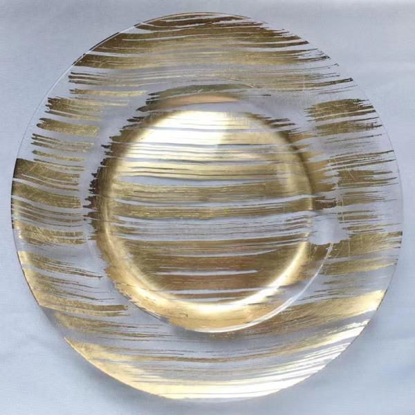 Buy Disposable Glass Clear Charger Plates With Gold Rim Bulk Wedding at wholesale prices