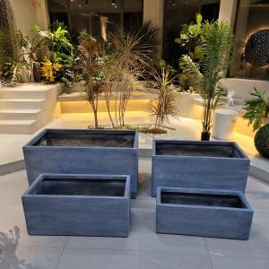 Green Fiber Clay Outdoor Planters with Rectangle Shape Frost Resistant Flower Pot