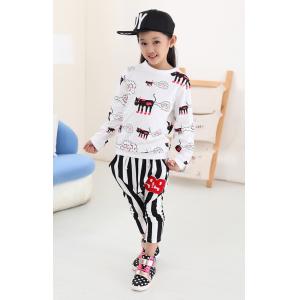 2016 Fashion Girl Kid's Cat Cartoo Pattern Long Sleeve Cotten Sport Kitten Top
