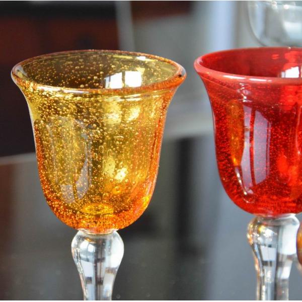 Handblown Solid Color Mexican Bubbles Goblet Crystal Wine Glass