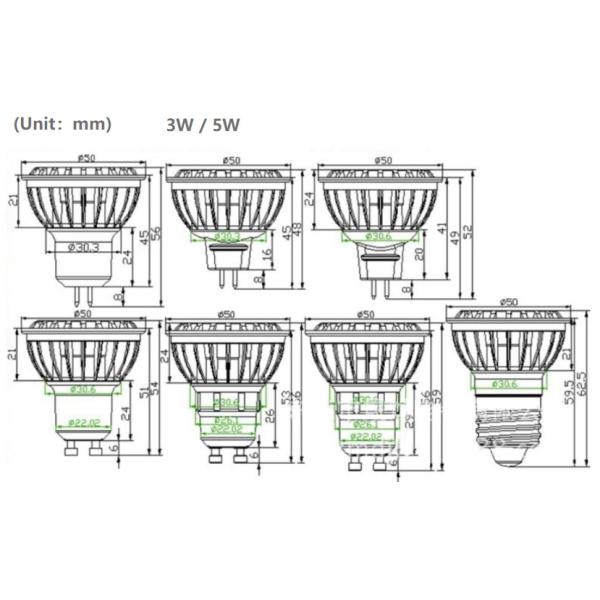 DIMENSION 3W 5W.jpg CREE COB GU10 MR16 E27 LED Spot Light 3W 5W 7W