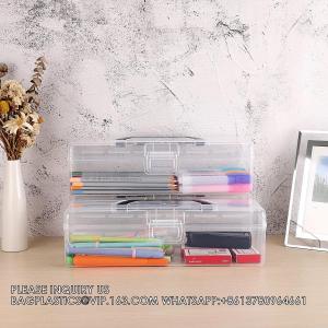 Long Plastic Pencil Box Portable Clear Home Utility Boxes With Handle Stationery