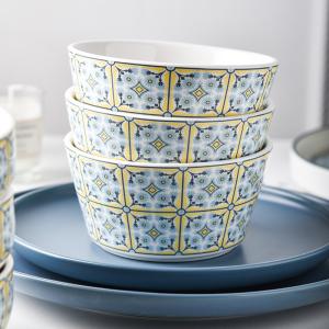 Under Glazed Technique 72 Pcs Bohemian Ceramic Dinnerware Set With Red And Blue