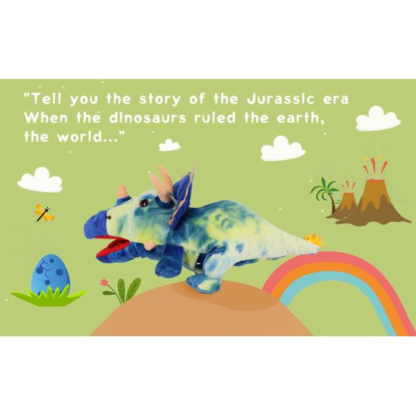 MorisMos 15-Inch Blue Triceratops Hand Puppet Unisex Movable Mouth Stuffed Toy Dinosaur Great Role Play Plush Bear Gift for Kids