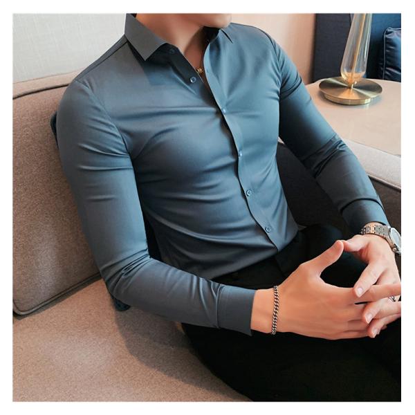 Autumn DRESS SHIRTS Business Casual Custom Long Sleeve Solid Cotton Slim Fit Men Shirt