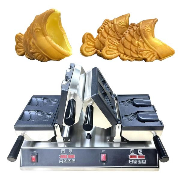Buy Double Waffle Maker Ice Cream Machine with Open Mouth Fish Shape and Timer 0-10 minutes at wholesale prices