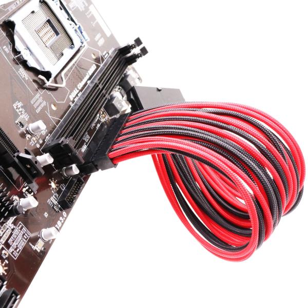 OEM PC extension cord 90 degree 24-pin red and black braided cord cotton mesh 24p 16AWG 30CM extension cord