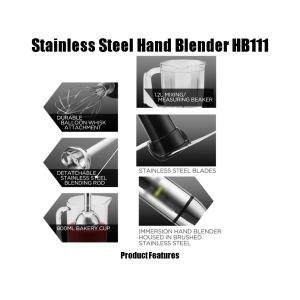 HB111 Stainless Steel Stick Blender With Chooper and Processing Bowl